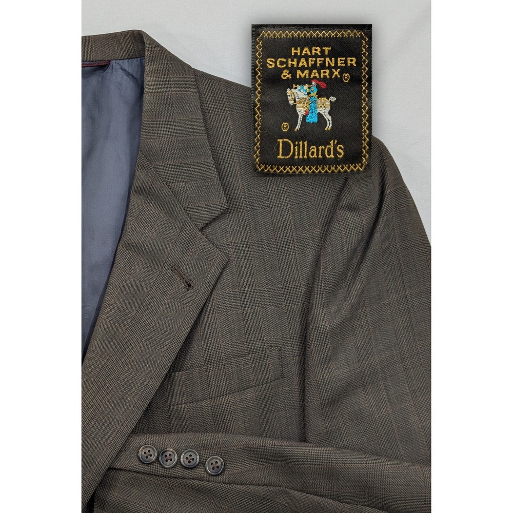 Hart Schaffner MARX Wool Blazer Brown Subtle‎ Glenn Check Jacket 44L 48" Chest